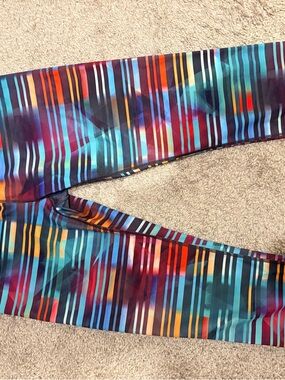 Athleta Multicolor Striped Girls' Active Leggings - Teal, Blue, Red, Yellow